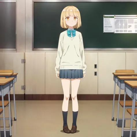 <lora:YuiHatimitu001:0.7>,<lora:add_detail:0.5>,solo,
YuiHatimitu,1girl,
blonde hair,
school uniform,collared shirt,bowtie,sweater,
full body,
pleated skirt,classroom,sunshine,