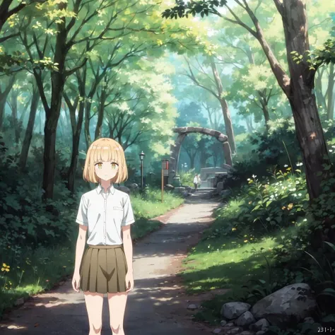 <lora:YuiHatimitu001:0.7>,<lora:add_detail:0.5>,solo,
YuiHatimitu,1girl,
blonde hair,
shirt,skirt,nature,