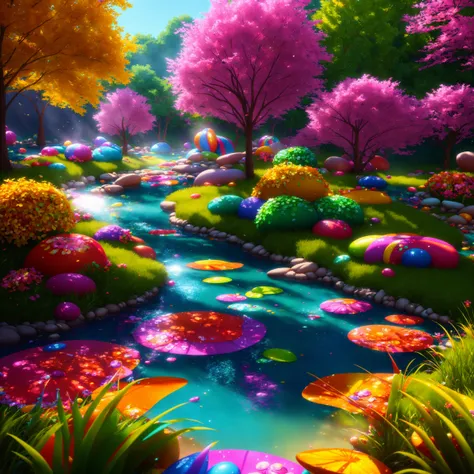 3d octane render ray tracing subsurface scattering blender cycles bright sunny beautiful landscape trees grass river made of candy syrup gumballs butterflies
(masterpiece:1.2) (cgi:1.1) (best quality) (detailed) (intricate) (8k) (HDR) (wallpaper) (cinematic lighting) (sharp focus) <lora:pixarStyleLora_lora128:1> <lora:Polychrome_v1:0.73>