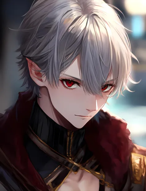 masterpiece, best quality, highres, high quality, 1boy, solo, male focus, looking at viewer, upper body,  hair, realistic,  kuzuha, grey hair, <lora:Kuzuha-Nijisanji:1>