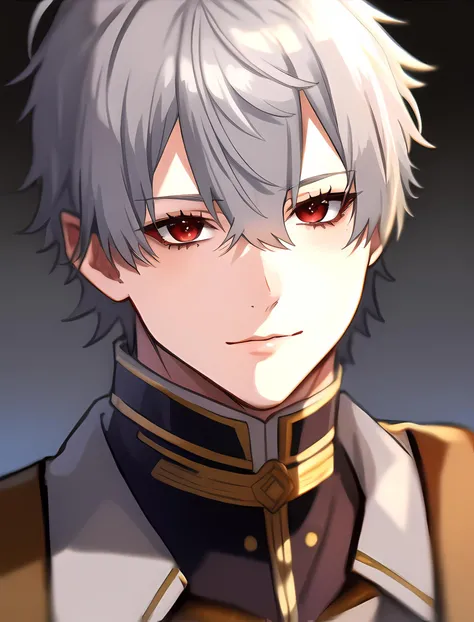 masterpiece, best quality, highres, high quality, 1boy, solo, male focus, looking at viewer, upper body, hair, realistic, kuzuha, grey hair, <lora:Kuzuha-Nijisanji:1>