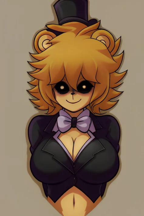 zero, type zero, zero from a nightclub, small top hat, black top hat, golden hair, disheveled hair, medium figure, big breasts, confused eyes, ate noticeable dots in the eyes, bow on the neck, beautiful clothes,black gloves, good quality, five fingers, big ass, ultra quality, painted, golden skin, <lora:Zero:0.65>
