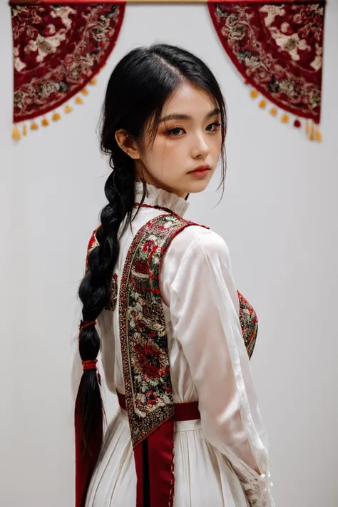 girl02, photographed on a Nikon Z7 II Mirrorless Camera,120mm F/4 wide-angle
girl02, 1girl, solo, long hair, looking at viewer, black hair, long sleeves, braid
a woman wearing a white dress and a black braid with a blue and red pattern on it's neck, Chen Lu, art nouveau fashion embroidered, a character portrait, aestheticism
a woman wearing a black top and red scarf with a red and white design on it's neck, Chen Jiru, art nouveau fashion embroidered, a silk screen, cloisonnism
best quality, masterpiece, ultra detailed, cowboy shot, flowing, 3dmm, ink sketch, color ink, ink rendering, octane render, pastels, rice paper, 1girl, beautiful detailed eyes, (alternate hairstyle), ultra detailed hair, graceful, (charming), (delicate), pretty, cute, lace dress, character in the center of the frame, rhythm, fantasy, looking at viewer,
<lora:more_details:0.3> <lora:add_detail:0.3>  <lora:girl02_SDLife_Chiasedamme_v1.0:0.62>