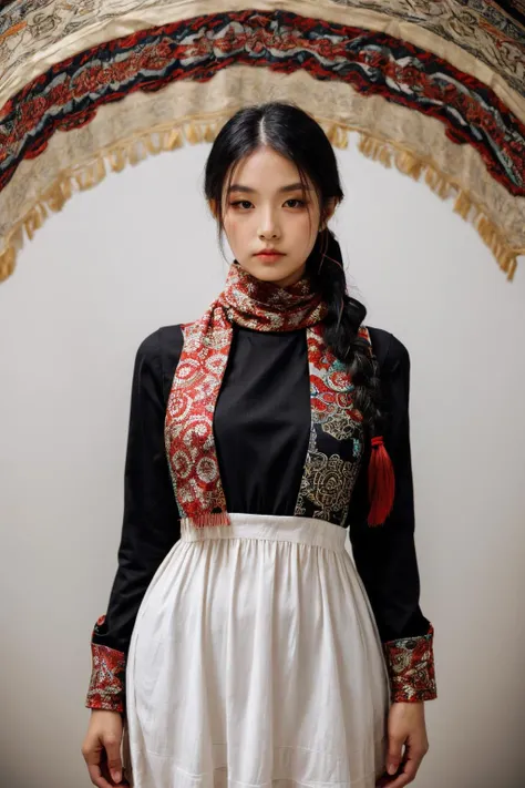 girl02, photographed on a Nikon Z7 II Mirrorless Camera,120mm F/4 wide-angle
girl02, 1girl, solo, long hair, looking at viewer, black hair, long sleeves, braid
a woman wearing a white dress and a black braid with a blue and red pattern on it's neck, Chen Lu, art nouveau fashion embroidered, a character portrait, aestheticism
a woman wearing a black top and red scarf with a red and white design on it's neck, Chen Jiru, art nouveau fashion embroidered, a silk screen, cloisonnism
best quality, masterpiece, ultra detailed, cowboy shot, flowing, 3dmm, ink sketch, color ink, ink rendering, octane render, pastels, rice paper, 1girl, beautiful detailed eyes, (alternate hairstyle), ultra detailed hair, graceful, (charming), (delicate), pretty, cute, lace dress, character in the center of the frame, rhythm, fantasy, looking at viewer,
<lora:more_details:0.3> <lora:add_detail:0.3> <lora:girl02_SDLife_Chiasedamme_v1.0:0.62>