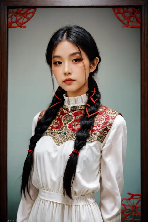 girl02, photographed on a Nikon Z7 II Mirrorless Camera,120mm F/4 wide-angle
girl02, 1girl, solo, long hair, looking at viewer, black hair, long sleeves, braid
a woman wearing a white dress and a black braid with a blue and red pattern on it's neck, Chen Lu, art nouveau fashion embroidered, a character portrait, aestheticism
a woman wearing a black top and red scarf with a red and white design on it's neck, Chen Jiru, art nouveau fashion embroidered, a silk screen, cloisonnism
best quality, masterpiece, ultra detailed, cowboy shot, flowing, 3dmm, ink sketch, color ink, ink rendering, octane render, pastels, rice paper, 1girl, beautiful detailed eyes, (alternate hairstyle), ultra detailed hair, graceful, (charming), (delicate), pretty, cute, lace dress, character in the center of the frame, rhythm, fantasy, looking at viewer,
<lora:more_details:0.3> <lora:add_detail:0.3>  <lora:girl02_SDLife_Chiasedamme_v1.0:0.62>