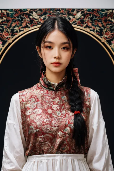 girl02, photographed on a Nikon Z7 II Mirrorless Camera,120mm F/4 wide-angle
girl02, 1girl, solo, long hair, looking at viewer, black hair, long sleeves, braid
a woman wearing a white dress and a black braid with a blue and red pattern on it's neck, Chen Lu, art nouveau fashion embroidered, a character portrait, aestheticism
a woman wearing a black top and red scarf with a red and white design on it's neck, Chen Jiru, art nouveau fashion embroidered, a silk screen, cloisonnism
best quality, masterpiece, ultra detailed, cowboy shot, flowing, 3dmm, ink sketch, color ink, ink rendering, octane render, pastels, rice paper, 1girl, beautiful detailed eyes, (alternate hairstyle), ultra detailed hair, graceful, (charming), (delicate), pretty, cute, lace dress, character in the center of the frame, rhythm, fantasy, looking at viewer,
<lora:more_details:0.3> <lora:add_detail:0.3>  <lora:girl02_SDLife_Chiasedamme_v1.0:0.62>