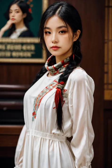 girl02, photographed on a Nikon Z7 II Mirrorless Camera,120mm F/4 wide-angle
girl02, 1girl, solo, long hair, looking at viewer, black hair, long sleeves, braid
a woman wearing a white dress and a black braid with a blue and red pattern on it's neck, Chen Lu, art nouveau fashion embroidered, a character portrait, aestheticism
a woman wearing a black top and red scarf with a red and white design on it's neck, Chen Jiru, art nouveau fashion embroidered, a silk screen, cloisonnism
best quality, masterpiece, ultra detailed, cowboy shot, flowing, 3dmm, ink sketch, color ink, ink rendering, octane render, pastels, rice paper, 1girl, beautiful detailed eyes, (alternate hairstyle), ultra detailed hair, graceful, (charming), (delicate), pretty, cute, lace dress, character in the center of the frame, rhythm, fantasy, looking at viewer,
<lora:more_details:0.3> <lora:add_detail:0.3> <lora:girl02_SDLife_Chiasedamme_v1.0:0.62>