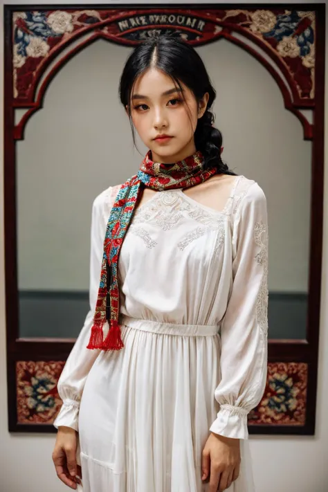 girl02, photographed on a Nikon Z7 II Mirrorless Camera,120mm F/4 wide-angle
girl02, 1girl, solo, long hair, looking at viewer, black hair, long sleeves, braid
a woman wearing a white dress and a black braid with a blue and red pattern on it's neck, Chen Lu, art nouveau fashion embroidered, a character portrait, aestheticism
a woman wearing a black top and red scarf with a red and white design on it's neck, Chen Jiru, art nouveau fashion embroidered, a silk screen, cloisonnism
best quality, masterpiece, ultra detailed, cowboy shot, flowing, 3dmm, ink sketch, color ink, ink rendering, octane render, pastels, rice paper, 1girl, beautiful detailed eyes, (alternate hairstyle), ultra detailed hair, graceful, (charming), (delicate), pretty, cute, lace dress, character in the center of the frame, rhythm, fantasy, looking at viewer,
<lora:more_details:0.3> <lora:add_detail:0.3> <lora:girl02_SDLife_Chiasedamme_v1.0:0.62>