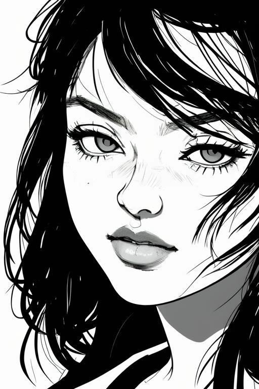 (best quality), 1girl, (portrait), high contrast, looking at viewer, black hair, expressive clothes, smirk, white background, monochrome, sketch, greyscale,
<lora:InoitohSketchStyle:1>