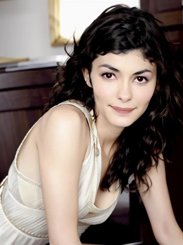 Audrey Tautou up close portrait <lora:AudreyT:1>