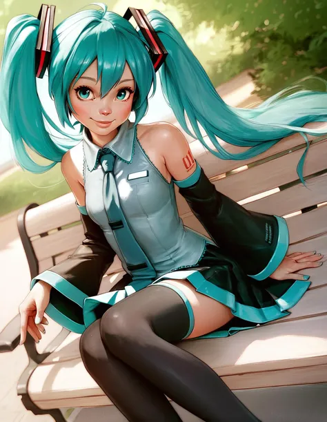 score_9, score_8_up, score_7_up,score_6_up, a girl sitting on a park bench, dutch angle, smile detached sleeves, black thighhighs, (hatsune miku:0.8), 
<lora:pink_cartoon_style_pony6_v4-000038:.9>