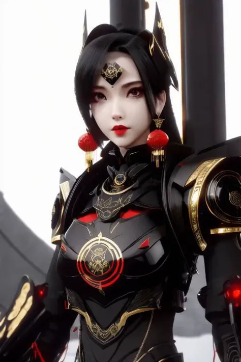 ((high quality)), ((masterpiece)), 8k, upper body, 1girl, face focus, black hard surface mecha, machina, sliver mech, red armor, black coated mech, golden earrings, Exoskeleton, black and golden mask, black machina mechanized girl, upper body, 1girl, face focus, black hard surface mecha, machina, sliver mech, red armor, black coated mech, golden earrings, Exoskeleton, black and golden mask, black machina mechanized girl
