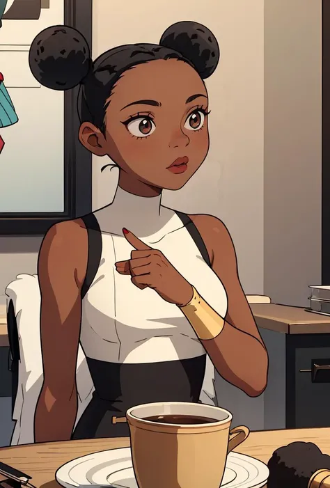 (masterpiece, best quality), 1girl,   <lora:Bumblebee_DC:0.8> 1girl, black_hair, dark_skin, hair_bun, dark-skinned_female, double_bun,