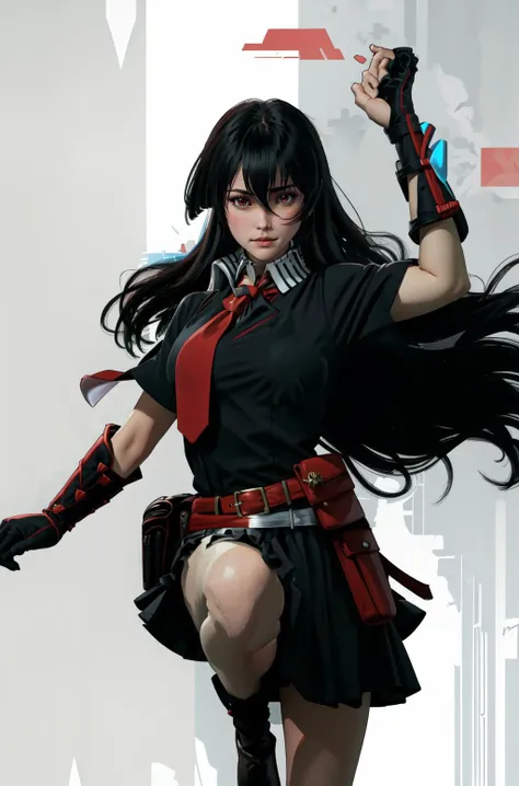 (masterpiece, best quality), intricate details, 8k, artstation, wallpaper, official art, splash art, sharp focus,
1girl, solo, <lora:akameV1:0.8> akame, red eyes, black hair, very long hair, hair between eyes, black dress, bare houlders, red necktie, black gloves, gauntlets, belt, belt pouch, skirt, black socks, black footwear,
Embarrassed, sweating, blushing, spoken !,
<lora:hipoly_3dcg_v7-epoch-000012:0.8> <lora:ConceptHighLegs_v10:0.8> ((leg_up,leg lift)),