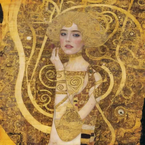 <lora:kl1m:1>kl1m whl3 woman with golden hair, eyes, spirals, triangles, whale
<lora:add-detail-xl:1>