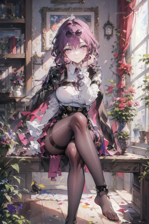 (highly detailed:1.3),full body,
hsr_kafka,large breasts,arms behind head,seiza,closed mouth,light smile,
Ultra-detail,(highres:1.1),best quality,(masterpiece:1.3),cinematic lighting,