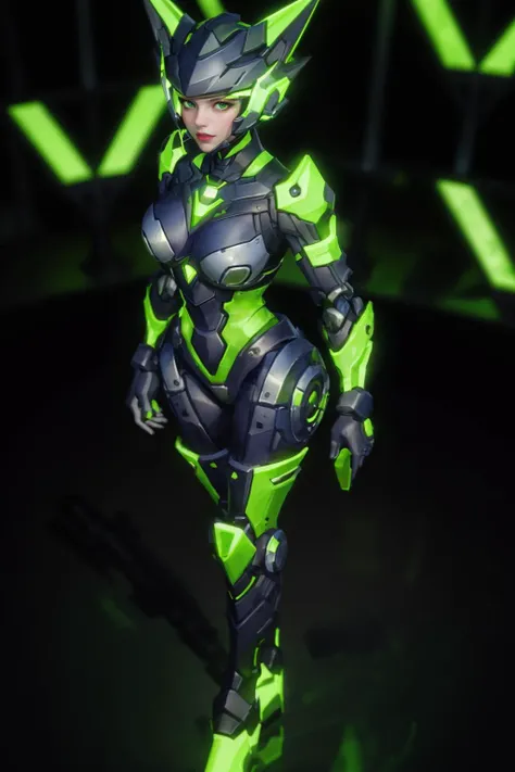 Women, short hair with pigtails, expression of perverity, two-tone blonde hair with braids, camouflage suit, big breasts, combat suit, holds a lightsaber, tight suit, shows his silhouette, neon lines on the suit, skull squad shield , battalion pose, Full body approach, High Definition.