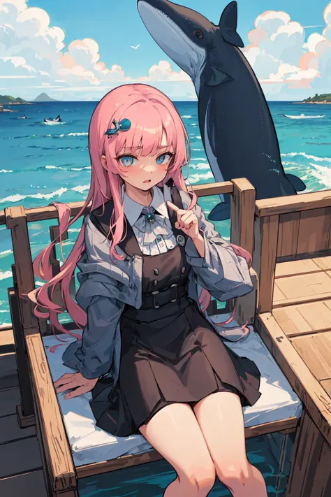 (finely detailed, distinct image, ultra resolution, extremely amazing detailed, awesome detailed), subsurface scattering, best ratio four finger and one thumb, masterpiece, best quility, high_quality, (1girl:1.2), solo, old (madam:1.5), pink hair, absurdly long, straight hair, odd eye, tan, Whale watching, ocean, binoculars, boat, whales,