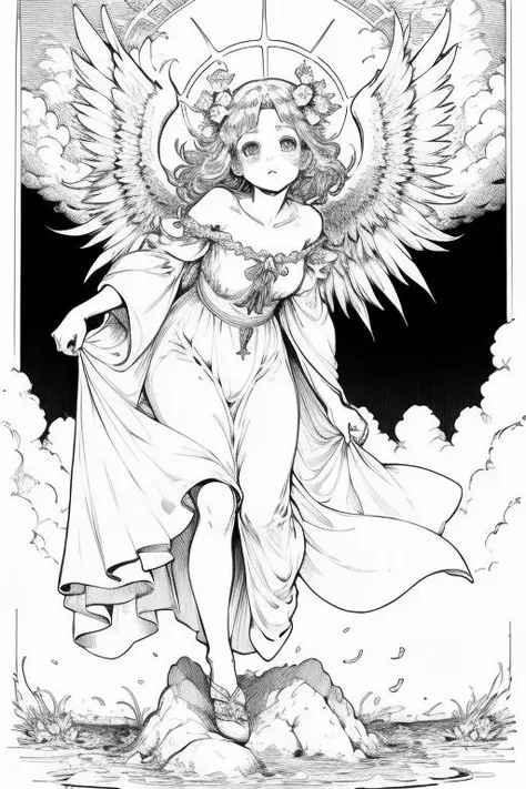 <lora:envybetterhandsLocon_alpha3:1>, <lora:Lineart-v2.0:1>, MONOCHROME, GREYSCALE, angel from heaven