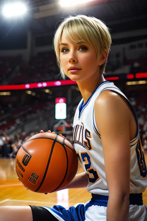 photo of (s4u700:0.99), a woman as a sexy basketball player, ((perfect short hair)), ((bob hair)), ((puckered lips;1.2)),modelshoot style, (extremely detailed CG unity 8k wallpaper), photo of the most beautiful artwork in the world, professional majestic oil painting by Ed Blinkey, Atey Ghailan, Studio Ghibli, by Jeremy Mann, Greg Manchess, Antonio Moro, trending on ArtStation, trending on CGSociety, Intricate, High Detail, Sharp focus, dramatic, photorealistic painting art by midjourney and greg rutkowski, (basketball_uniform:1.2), (basketball shorts:1.2), (sneakers), (on the basketball_court ), (( dribbling_\(basketball\) )), (basketball), ((in a basketball stadium )), (( crowd sitting on the bleachers )), (basketball game), (looking directly at camera:1.3), (detailed pupils:1.3), (modern outfit:1.2), (closeup), dimly lit,   <lora:epiNoiseoffset_v2:1.2>