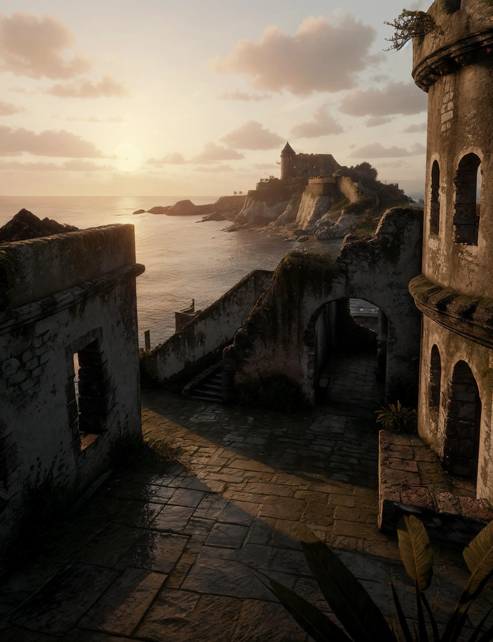 cav_rdrguarma, sunset, ruin, a view of an old fort and the ocean
<lora:cav_rdrguarma:.6>