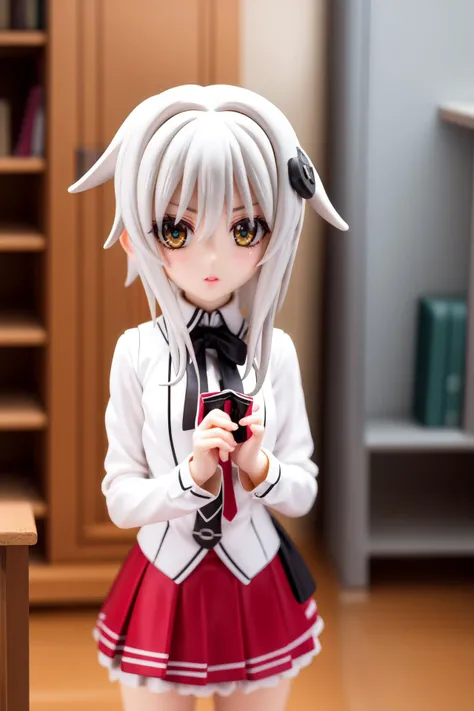 pvc style,konekotoujou, <lora:koneko toujou anime s1-lora-nochekaiser:1>,
koneko toujou, short hair, hair ornament, (yellow eyes:1.2), white hair,
BREAK skirt, school uniform, shirt, white shirt, collared shirt, neckerchief, black neckerchief, long sleeves, red skirt,
BREAK indoors, classroom,
BREAK looking at viewer, (cowboy shot:1.5),
BREAK (masterpiece:1.2), best quality, high resolution, unity 8k wallpaper, (illustration:0.8), (beautiful detailed eyes:1.6), extremely detailed face, perfect lighting, extremely detailed CG, (perfect hands, perfect anatomy),figma,full body,