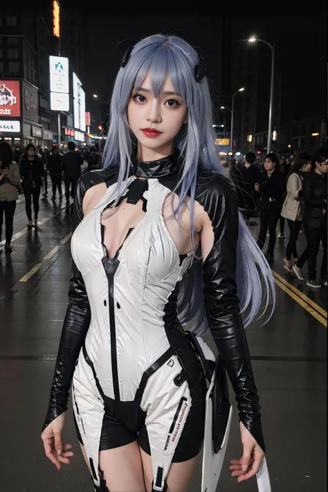 best quality, masterpiece, realistic, (photorealistic:1.4), 1girl, solo, cowboy shot, lacia costplay costume, cosplay, standing, looking at viewer, detailed background, outdoors, cyberpunk, night, neon lights, <lora:lacia_coslpay_costume_v1_ori:0.7>