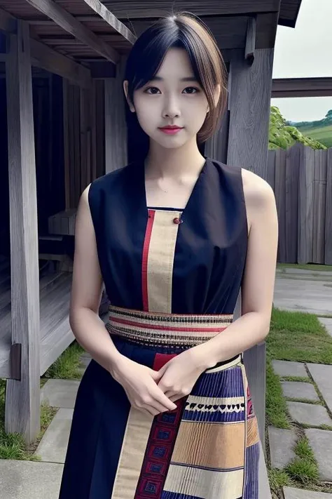 ((best quality)), ((masterpiece)), ((realistic)), (detailed), 1girl, pale skin, looking looking at viewer, <lora:gaidt:0.9>, breasts out, gaidt, traditional dress, cowboy shot <lora:LowRa:0.4>