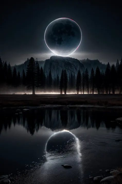 RAW photograph of (Yosemite) at night,with a (C0r0n4 eclipse:0.9) (rising high in the sky above),surrounded by bright solar corona,HDR,(wide angle shot),sharp focus,(highly detailed),(8k wallpaper),intricately detailed,highres,absurdres,hyper realistic,8K UHD DSLR,IMAX,extremely intricate,4k textures,cinematic look),hyperdetailed,<lora:C0r0n4_06A-000002:0.7>,