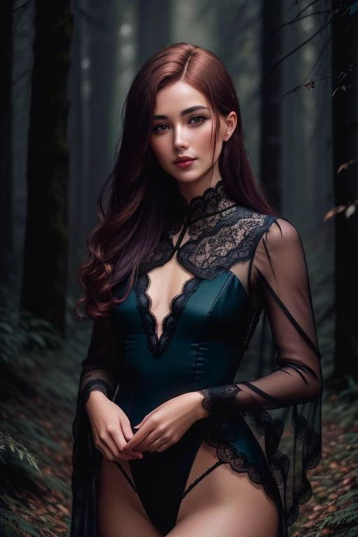 parameters: NSFW, a photo of an elegant adult female with Bronze hair hair wearing black lacy underwear underneath a lacy dress in a foggy forest, Classic headshot pose, intricate details, skin imperfections, (medium portrait photography), professional color grading, dimmed colors, dark shot, muted colors, slate atmosphere, cinematic, geyser background, <lora:FilmG2:0.4>, <lora:LowRa:0.3>, <lora:to8contrast-1-5:0.5>