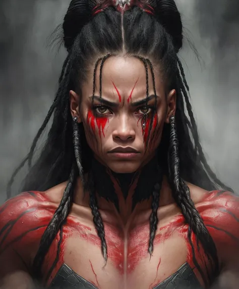 RAW photo, woman Predator from the "The Predator", Yautja, moody, intricate details, dramatic composition, tension, contrast, texture, realism, high-quality rendering, stunning art, high quality, film grain, Fujifilm XT3, detailed skin, (volumetric fog:1.1)