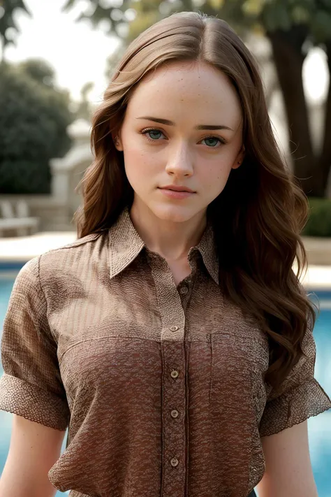 photo of (roryg:0.98), a woman, modelshoot style, (extremely detailed CG unity 8k wallpaper), Intricate, High Detail, Sharp focus, dramatic, ((photorealistic)), ((pool side)), ((posing for a photo)), (looking at viewer), (detailed pupils:1.2), (wearing a shirt:1.3) dimly lit,<lora:epiNoiseoffset_v2Pynoise:1>