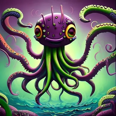 painting of creature tentacles, cute, artistic