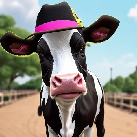 photorealistic picture of hat cow, digital, cute