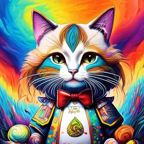 painting of  alice   cat,  vivid colors, rainbowshift