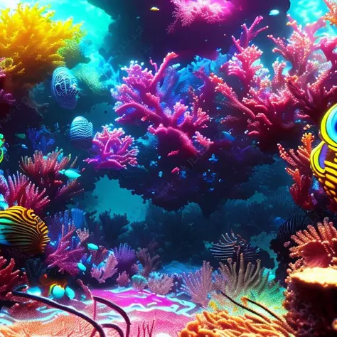 3D render of neon underwater, rainbowshift, fractal