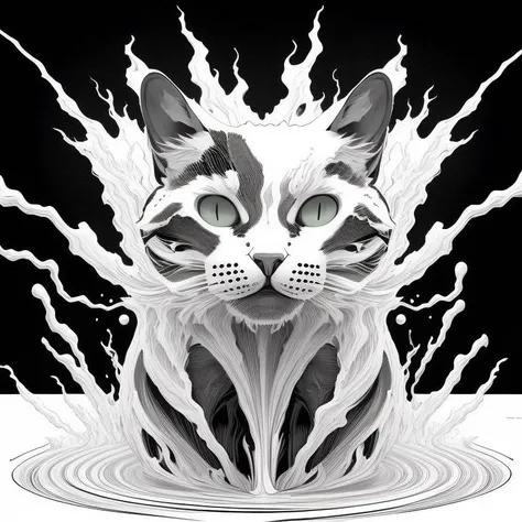 a 3D rendering of a surreal cat, abstract, a photocopy by Alec Soth , [:anime line art:0.2], Nature themed, epic splash art , purism, , abstract