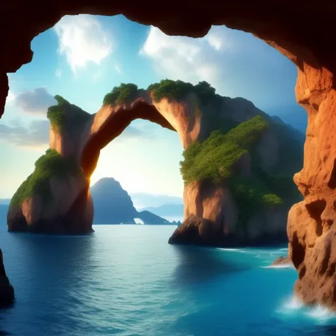 a photo of an archway above the sea, realistic, Somewhere