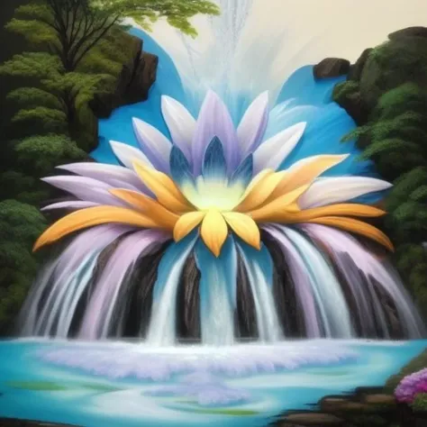 giant flower waterfall painting, Elemental Flowers