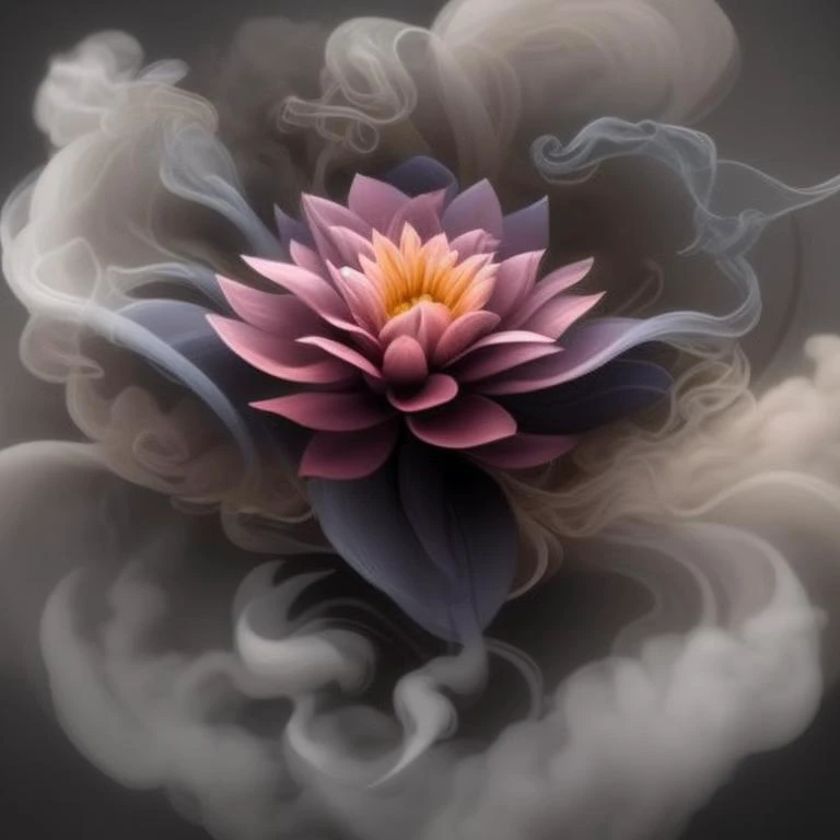 a digital drawing of a flower surrounded by fumes and smoke, Elemental Flowers