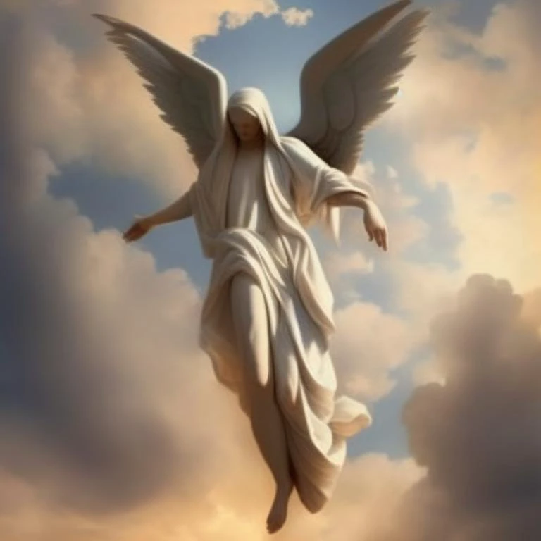 an artistic painting of an angel descending from the sky, biblical, Someone