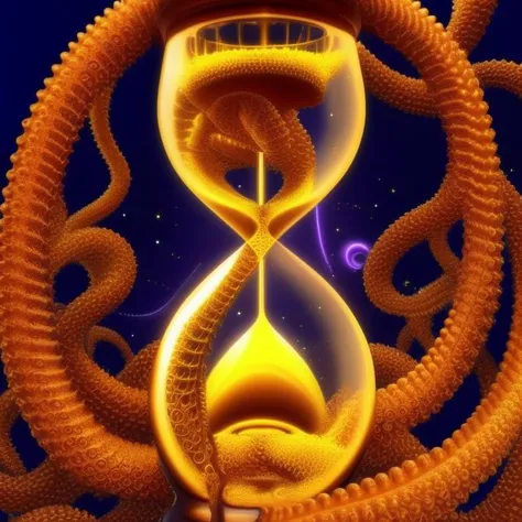 a golden hourglass in tentacles of fractals, intricate, Never Ending Loop