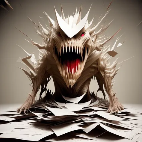 a videogame 3D render of a monster made of paper, Chaos And Order
