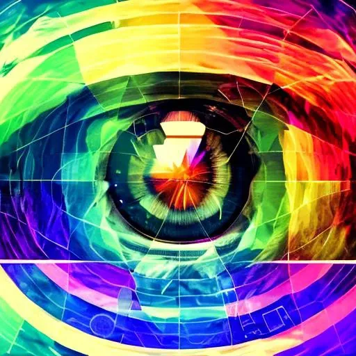an intricate drawing of an eye, polygons, rainbowshift, Never Ending Loop