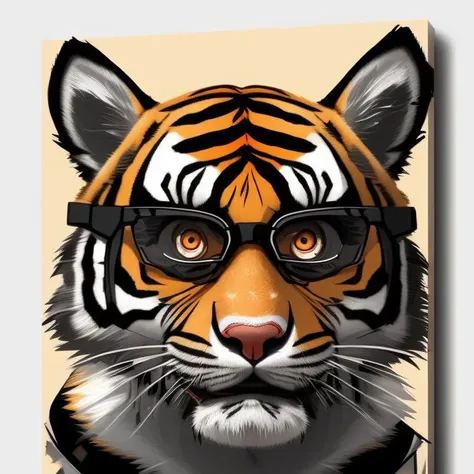 a tiger with glasses, portrait drawing, Catstravaganza