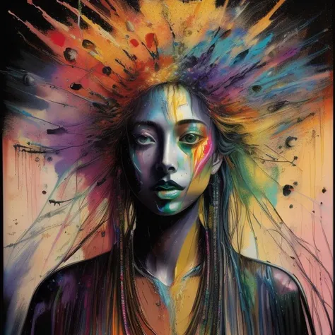 a painting of a portrait, drip paint, rainbowshift, beautiful, Synesthesia