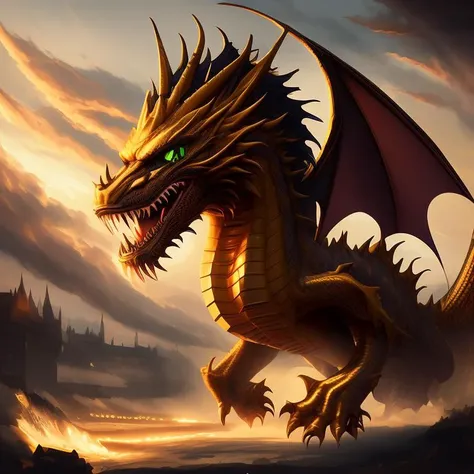 a drawing of a mechanical dragon with a lion face, golden hour, Unmythical Creatures
