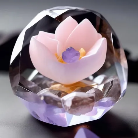 a flower inside a crystal, quartz, Elemental Flowers