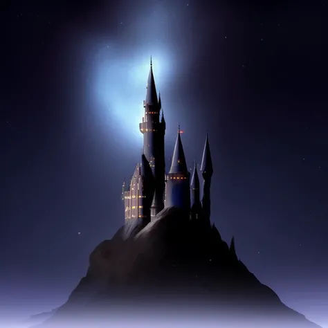 a digital drawing of a castle on a hill by a night sky, stars, Somewhere