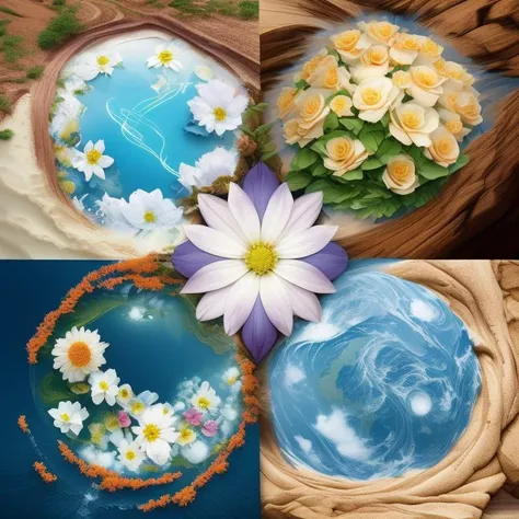 four splits, elements and flowers. air, earth, water, Elemental Flowers
